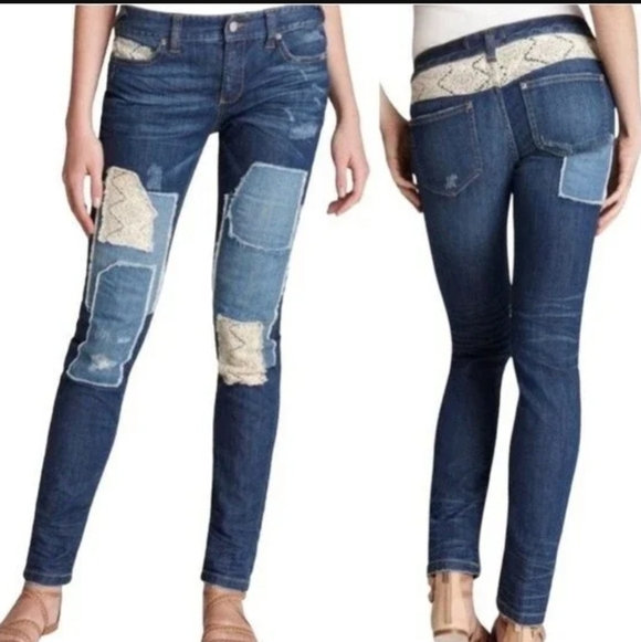 Free People Denim - Free People Haynes Jeans Crochet Lace Patchwork Skinny Denim 27 Pants
